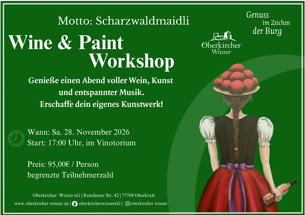 Karte Genuss-Workshop in Oberkirch, Wine and Paint am Sa. 28.11.26/17.00-21.30 Uhr
