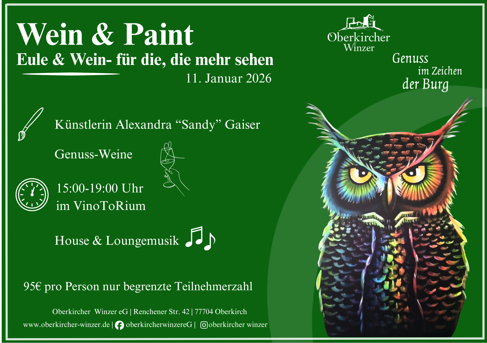 Karte Genuss-Workshop in Oberkirch, Wine and Paint am So. 11.01.2026/15.00-19.00 Uhr