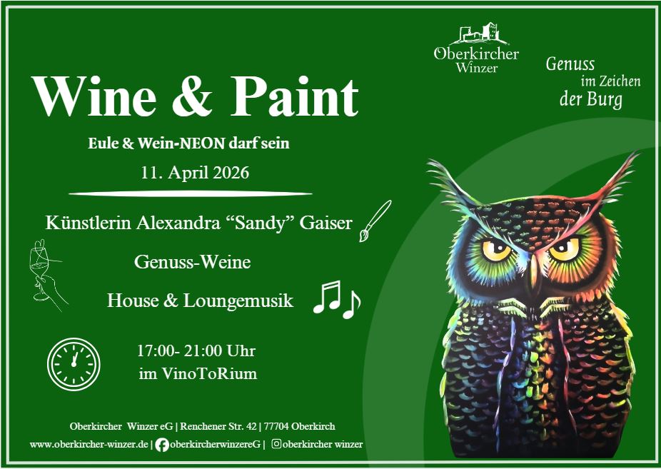 Karte Genuss-Workshop in Oberkirch, Wine and Paint am Sa. 11.04.2026/17.00-21.00 Uhr